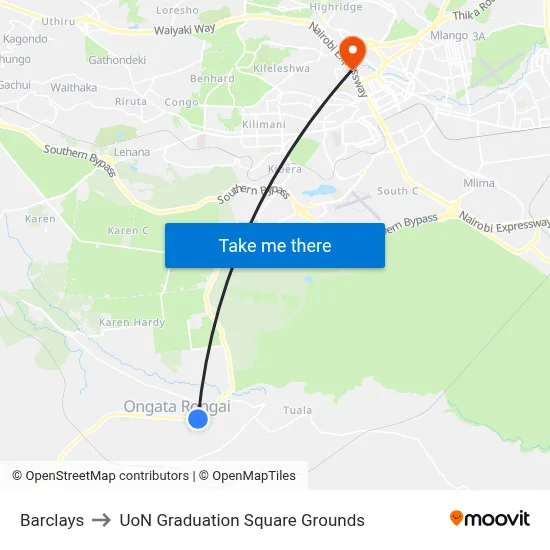 Barclays to UoN Graduation Square Grounds map