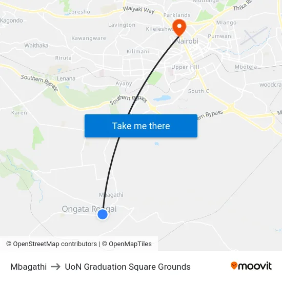 Mbagathi to UoN Graduation Square Grounds map