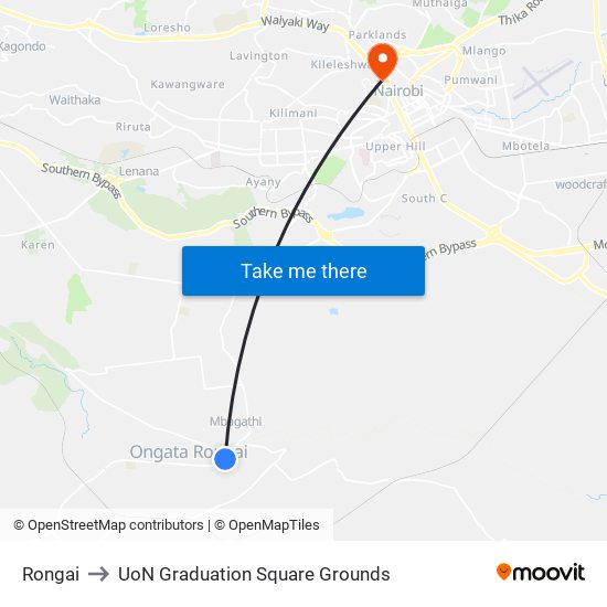 Rongai to UoN Graduation Square Grounds map