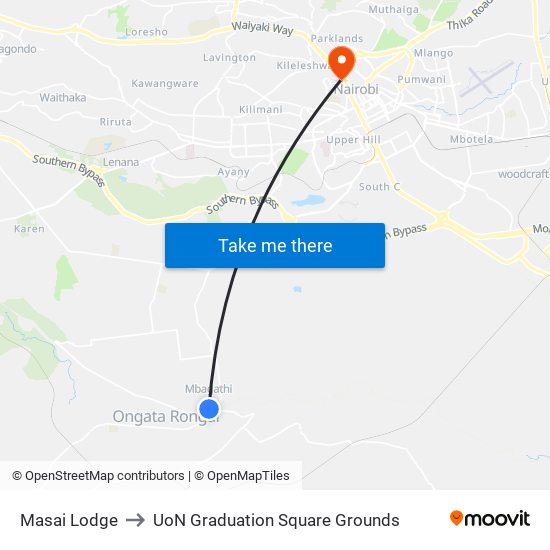 Masai Lodge to UoN Graduation Square Grounds map