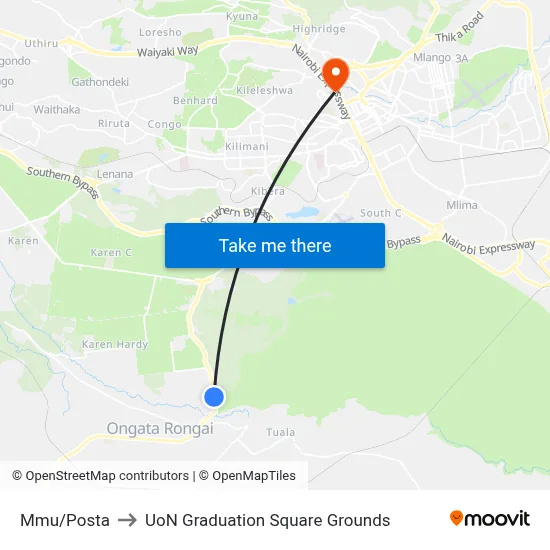 Mmu/Posta to UoN Graduation Square Grounds map