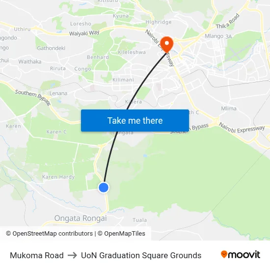 Mukoma Road to UoN Graduation Square Grounds map