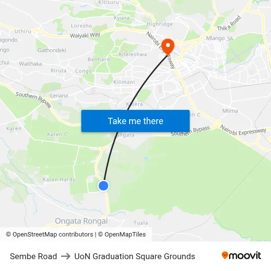 Sembe Road to UoN Graduation Square Grounds map