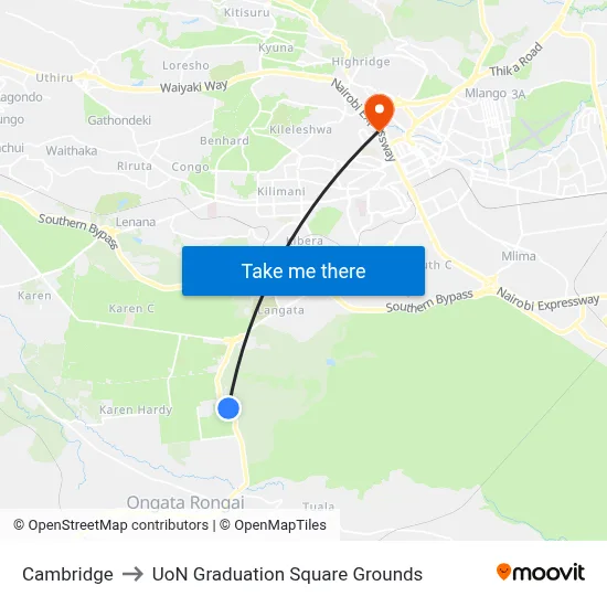 Cambridge to UoN Graduation Square Grounds map