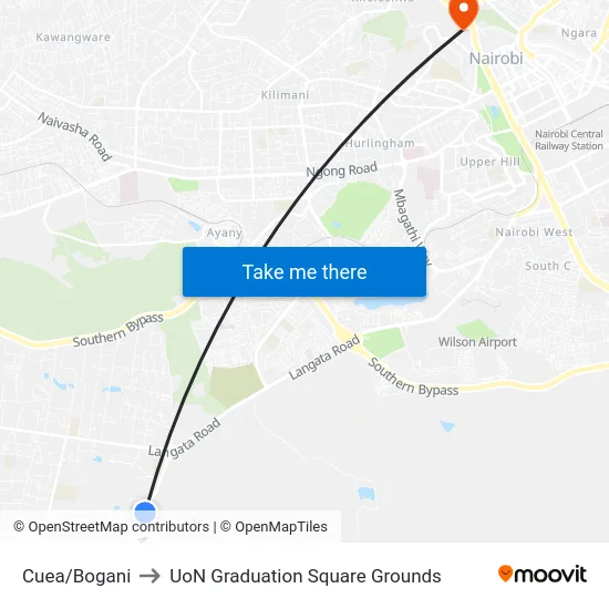 Cuea/Bogani to UoN Graduation Square Grounds map