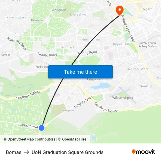 Bomas to UoN Graduation Square Grounds map