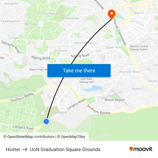 Hostel to UoN Graduation Square Grounds map