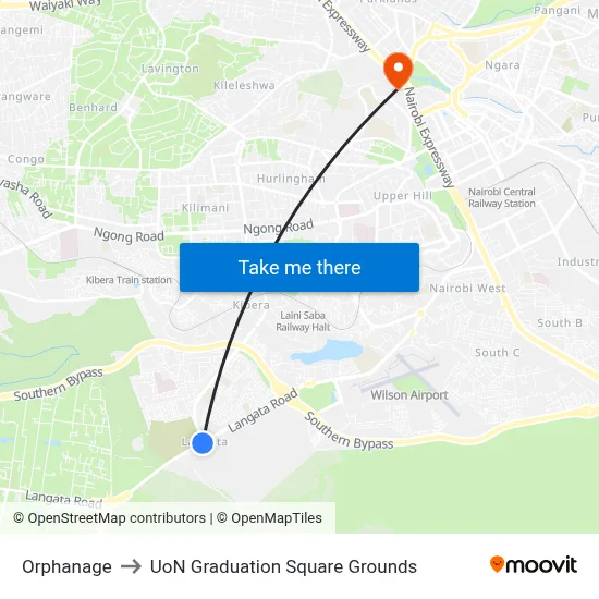 Orphanage to UoN Graduation Square Grounds map