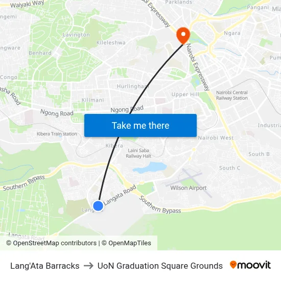Lang'Ata Barracks to UoN Graduation Square Grounds map