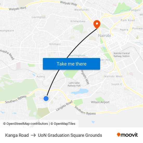 Kanga Road to UoN Graduation Square Grounds map
