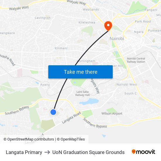 Langata Primary to UoN Graduation Square Grounds map