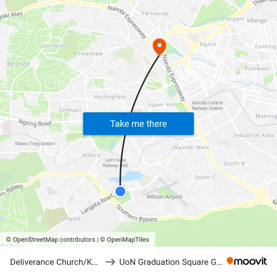 Deliverance Church/Kanisani to UoN Graduation Square Grounds map