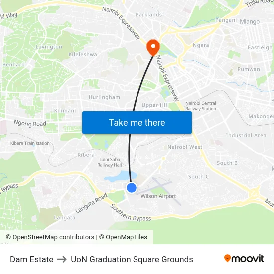 Dam Estate to UoN Graduation Square Grounds map