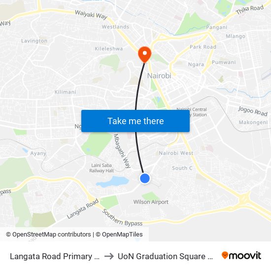 Langata Road Primary School to UoN Graduation Square Grounds map