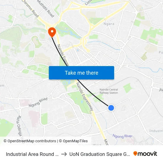 Industrial Area Round About to UoN Graduation Square Grounds map