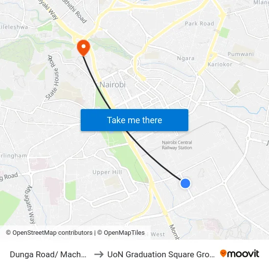 Dunga Road/ Machakos to UoN Graduation Square Grounds map