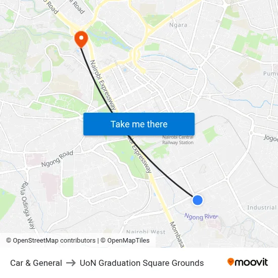 Car & General to UoN Graduation Square Grounds map