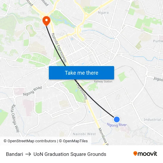 Bandari to UoN Graduation Square Grounds map