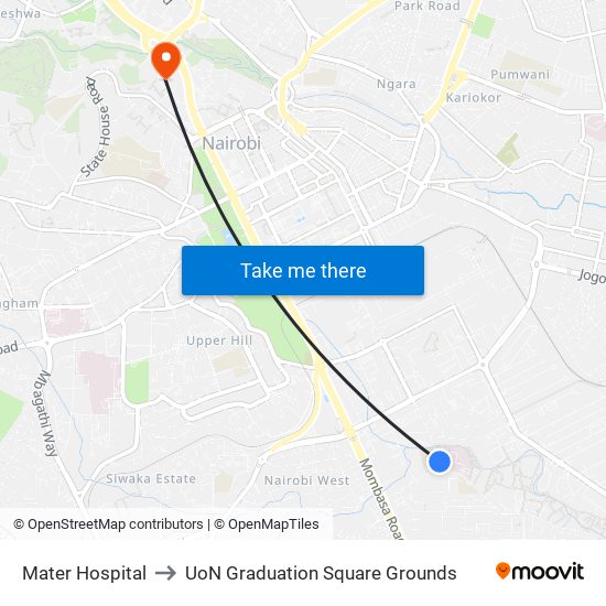 Mater Hospital to UoN Graduation Square Grounds map