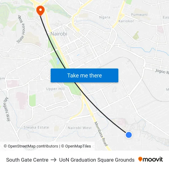 South Gate Centre to UoN Graduation Square Grounds map