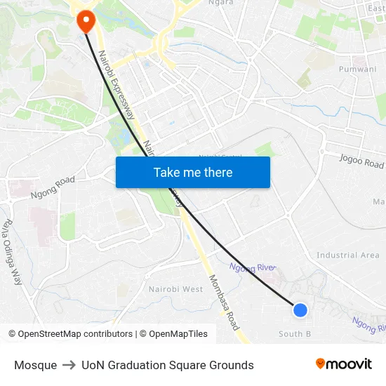 Mosque to UoN Graduation Square Grounds map