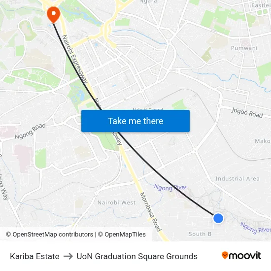 Kariba Estate to UoN Graduation Square Grounds map