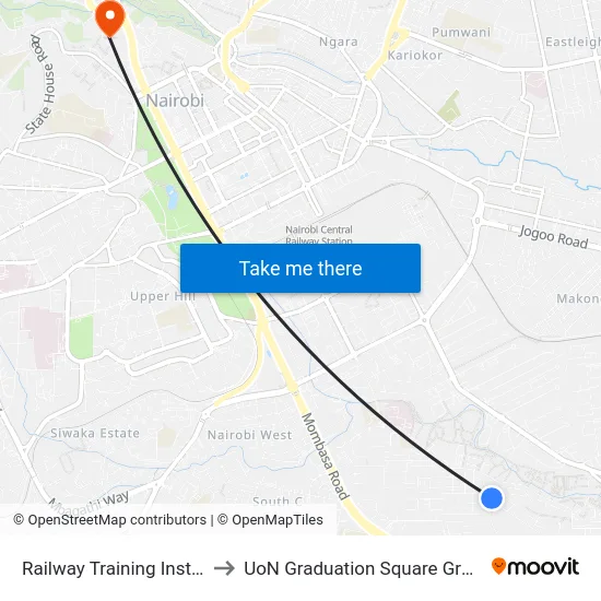 Railway Training Institute to UoN Graduation Square Grounds map