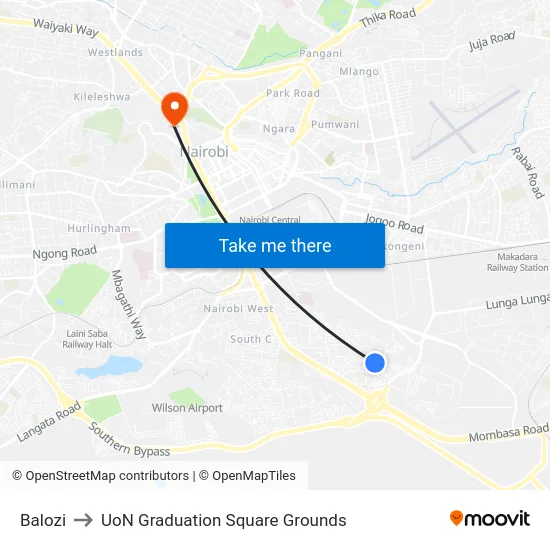 Balozi to UoN Graduation Square Grounds map
