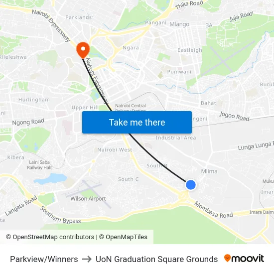Parkview/Winners to UoN Graduation Square Grounds map