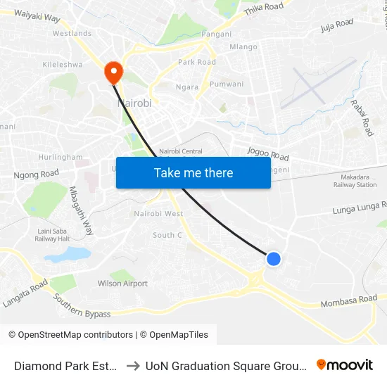 Diamond Park Estate to UoN Graduation Square Grounds map