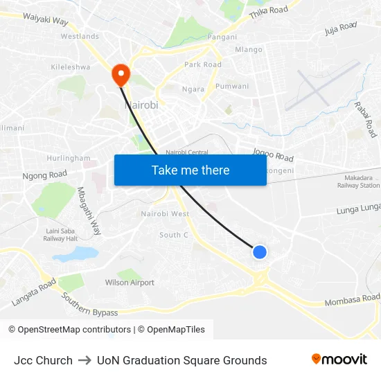 Jcc Church to UoN Graduation Square Grounds map