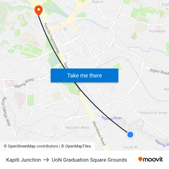 Kapiti Junction to UoN Graduation Square Grounds map