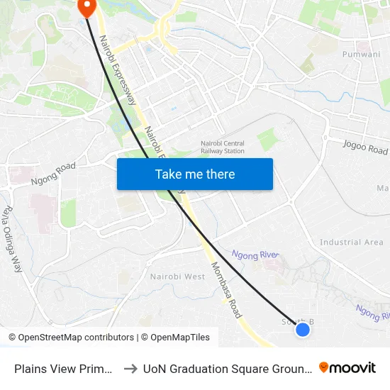 Plains View Primary to UoN Graduation Square Grounds map