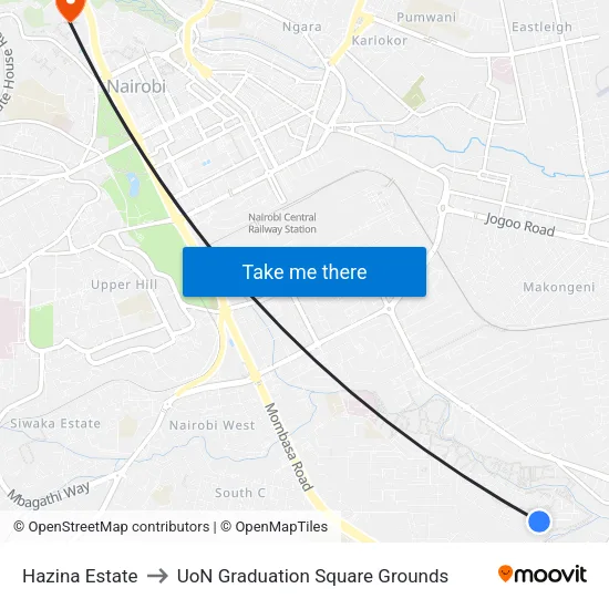 Hazina Estate to UoN Graduation Square Grounds map