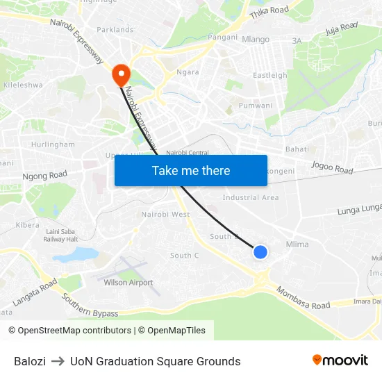 Balozi to UoN Graduation Square Grounds map