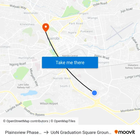 Plainsview Phase 5 to UoN Graduation Square Grounds map