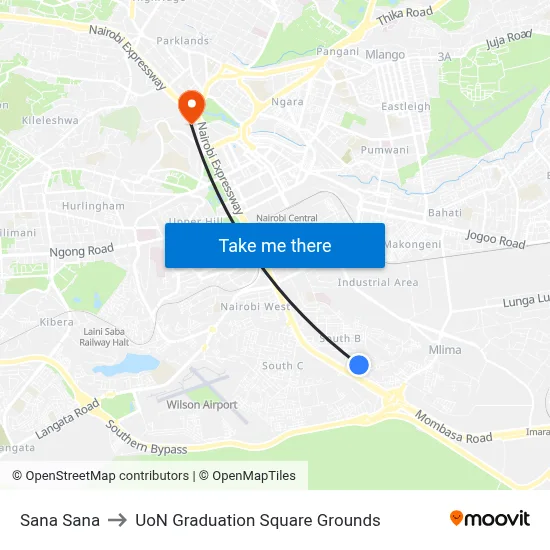 Sana Sana to UoN Graduation Square Grounds map