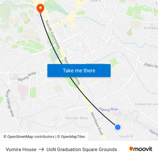 Vumira House to UoN Graduation Square Grounds map