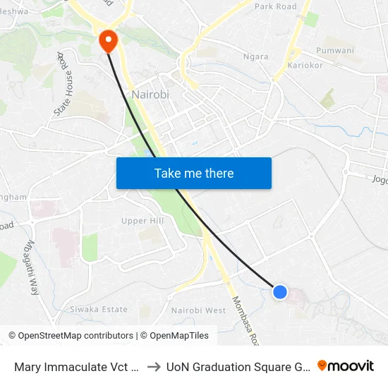Mary Immaculate Vct Centre to UoN Graduation Square Grounds map