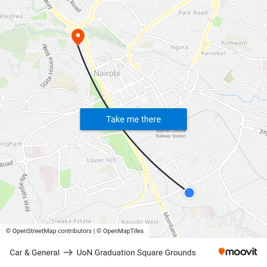 Car & General to UoN Graduation Square Grounds map