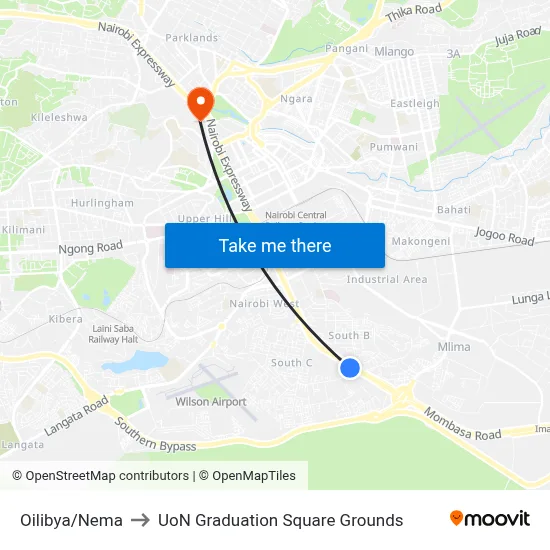 Oilibya/Nema to UoN Graduation Square Grounds map