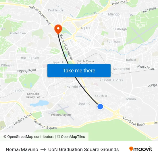 Nema/Mavuno to UoN Graduation Square Grounds map