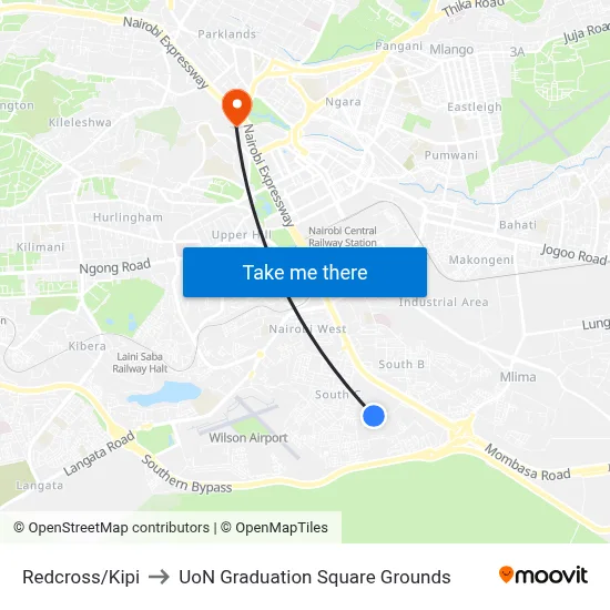 Redcross/Kipi to UoN Graduation Square Grounds map