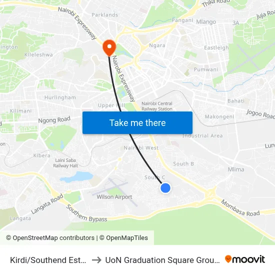 Kirdi/Southend Estate to UoN Graduation Square Grounds map