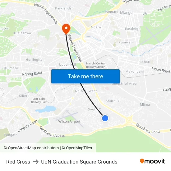 Red Cross to UoN Graduation Square Grounds map
