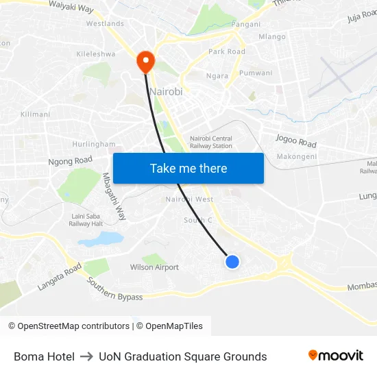 Boma Hotel to UoN Graduation Square Grounds map