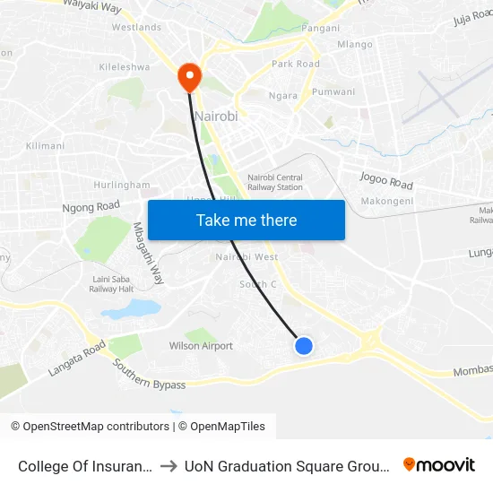 College Of Insurance to UoN Graduation Square Grounds map