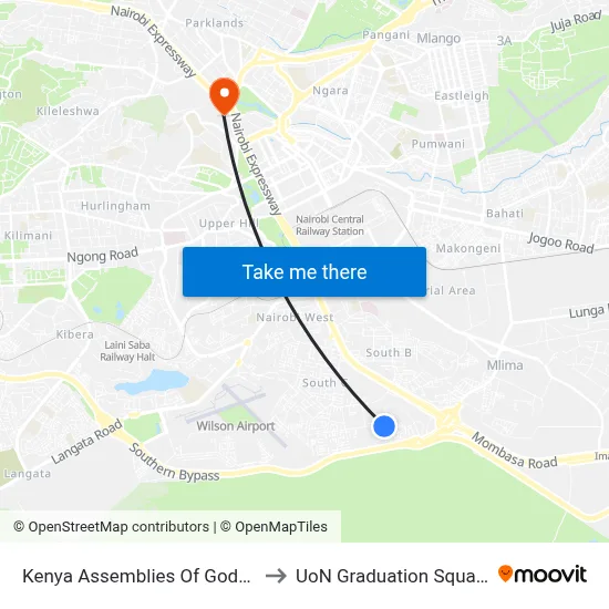 Kenya Assemblies Of God/Dafam Hotel to UoN Graduation Square Grounds map
