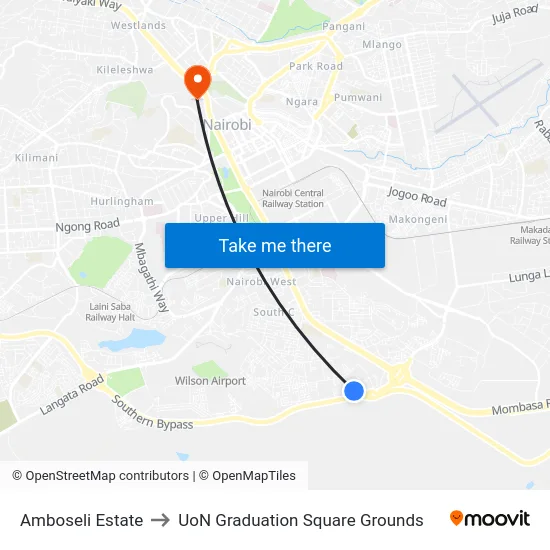 Amboseli Estate to UoN Graduation Square Grounds map