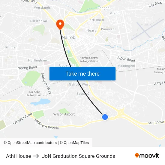 Athi House to UoN Graduation Square Grounds map